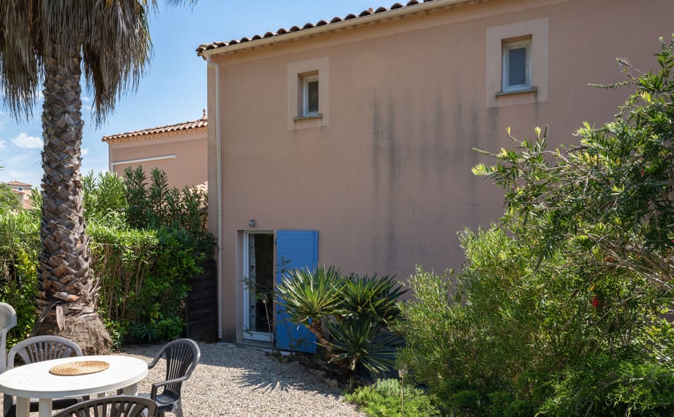North-facing terrace at the rear of the house. View over the garrigue