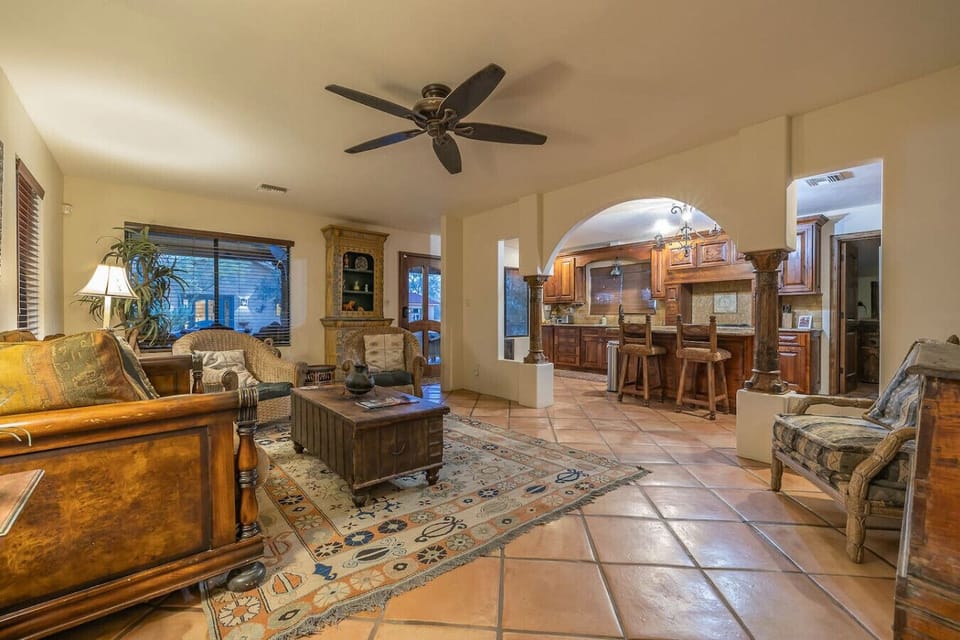 Sitting Room located off Kitchen, looking toward Patio 1 & Guest House across the Courtyard