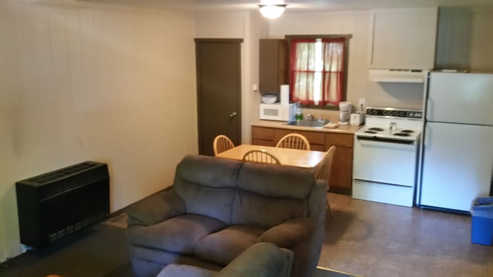 Deluxe Cabin, 2 Bedrooms | Private kitchen | Full-size fridge, microwave, stovetop, coffee/tea maker
