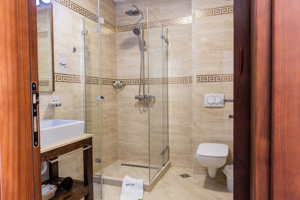 Deluxe Apartment | Bathroom | Shower, rainfall showerhead, hair dryer, towels