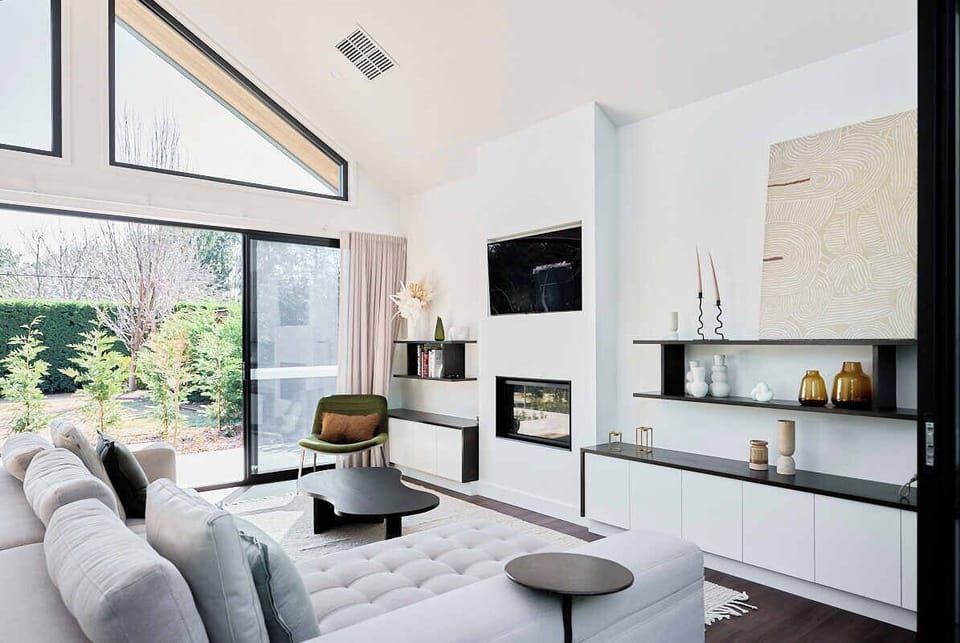 Living area  with gas fireplace