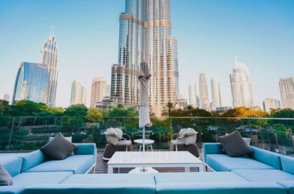 Viewing deck in the property offering breathtaking panoramic cityscapes and uninterrupted Burj Khalifa views—perfect for dazzling night lights.