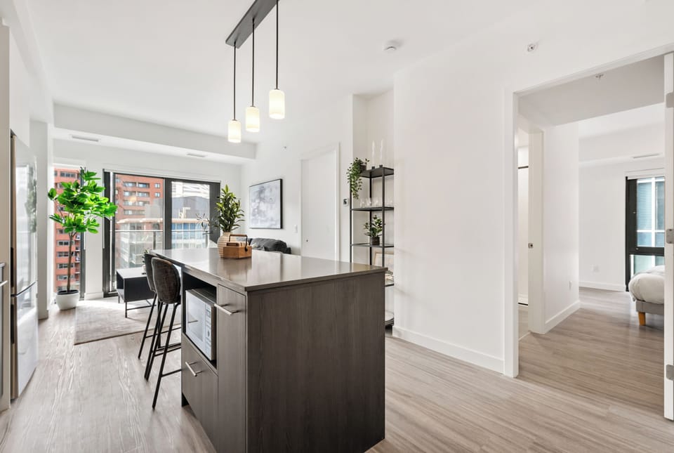 Thoughtfully designed interiors with warm lighting and simple, modern accents.
