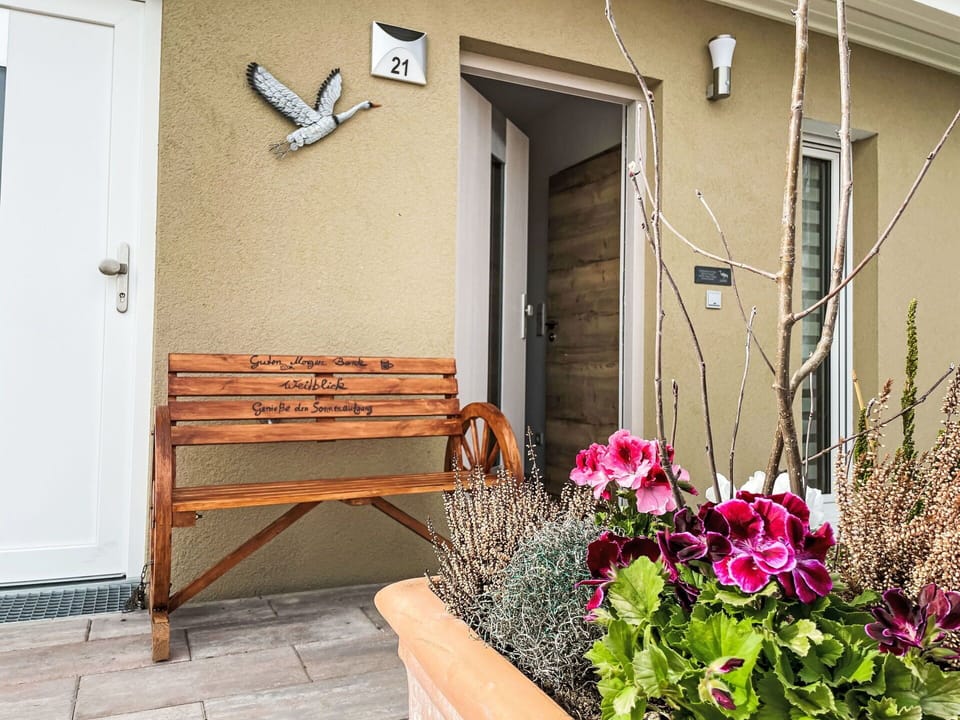 Door, Flowerpot, Floor, Furniture, Home Door, Chair, Houseplant, Wood Stain, Outdoor Furniture, Hardwood