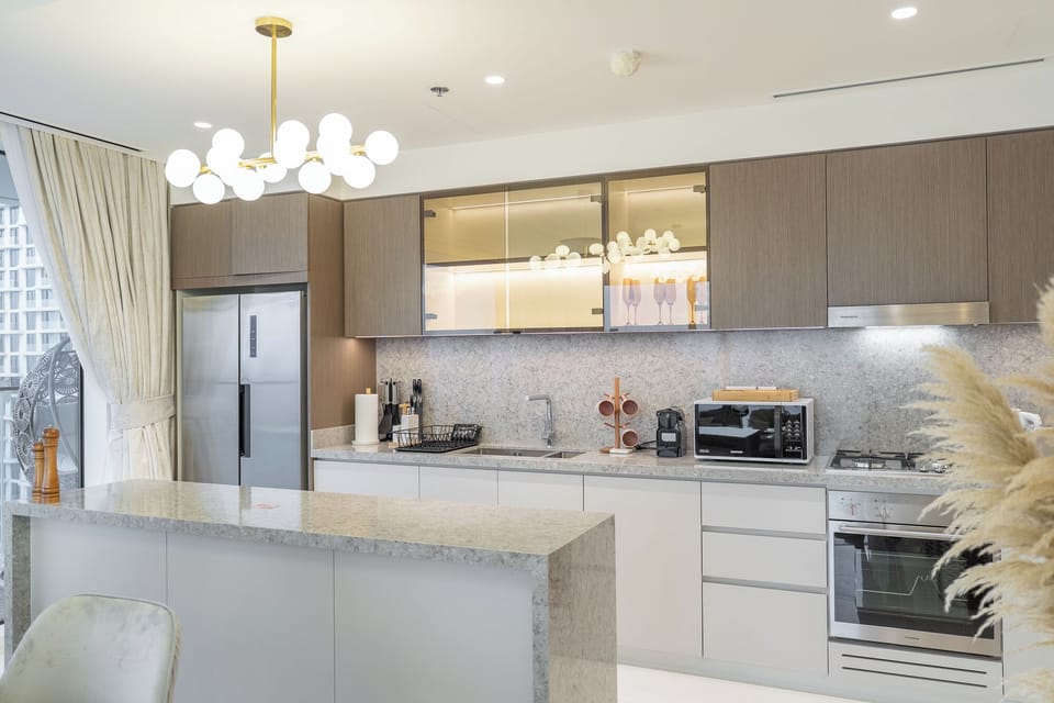 Apartment, Sea View, Beachfront | Private kitchen | Full-size fridge, microwave, oven, stovetop