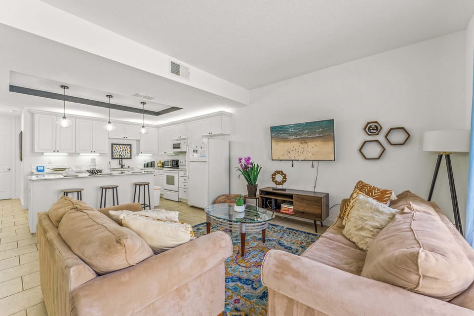 Curl up in the cozy living room & stream your favorites on the smart TV