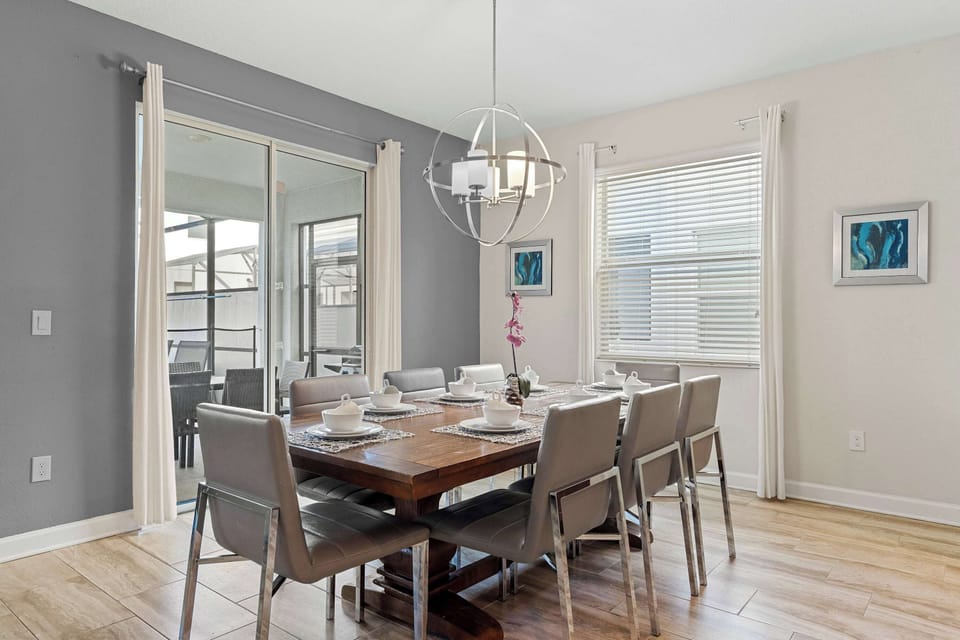 Dining table with seating for 8