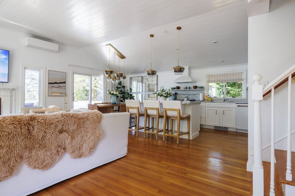 Open concept, living room, dining and kitchen.