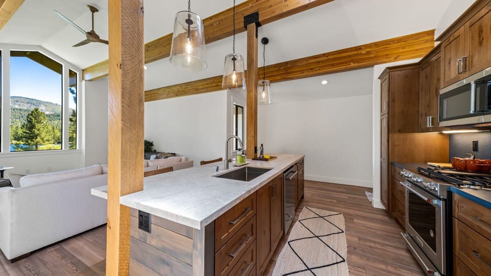 This large kitchen island provides space for you to prepare meals while visiting with your guests