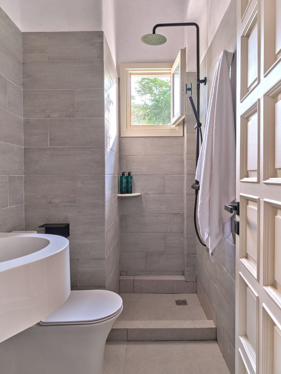 Shower, hair dryer, slippers, bidet
