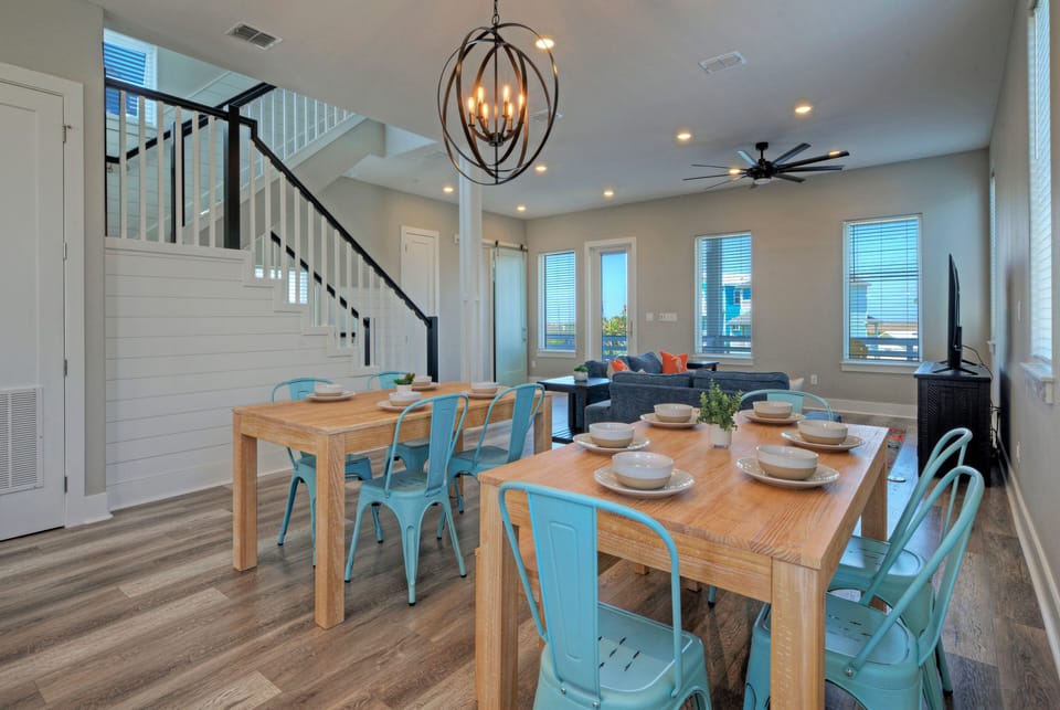 Dual dining tables.