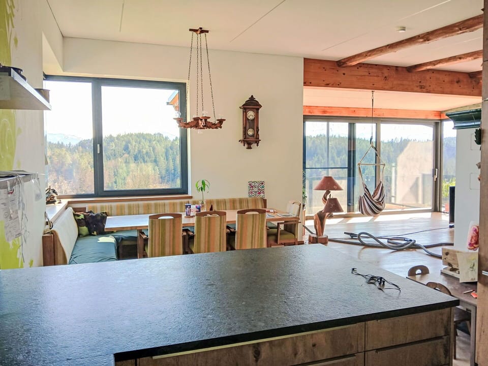 Wood, Flooring, Furniture, Ceiling, Interior Design, Floor, Chair, Glass, Desk, Hardwood