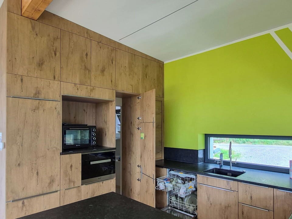 Flooring, Interior Design, Wood, Ceiling, Floor, Kitchen, Countertop, Furniture, Room, Home