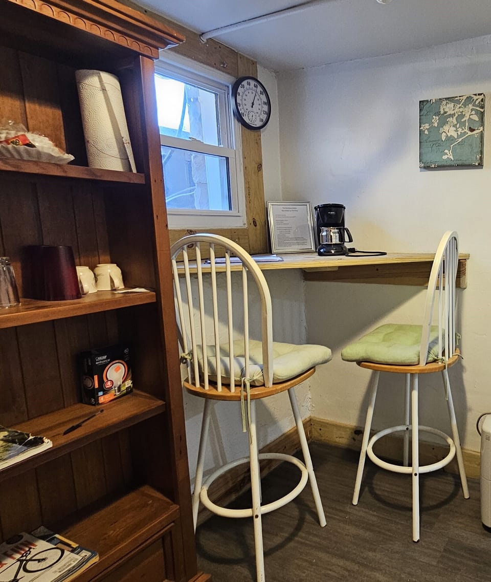 Glamping common area with coffee pot