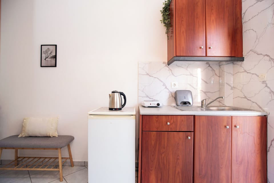 Standard Studio, 1 Double Bed, Garden View | Private kitchen | Highchair, cookware/dishes/utensils