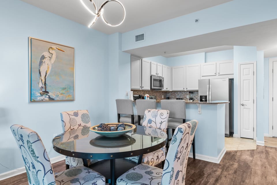 Dining table and kitchen