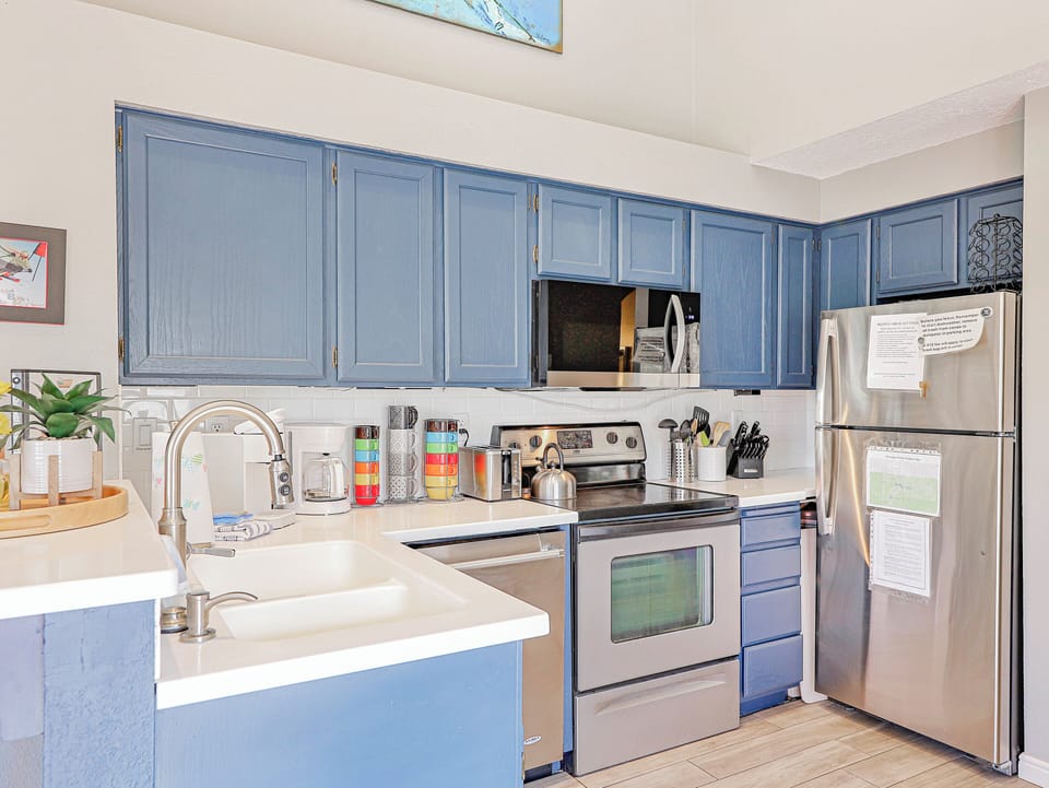 View of the fully loaded kitchen with updated appliances