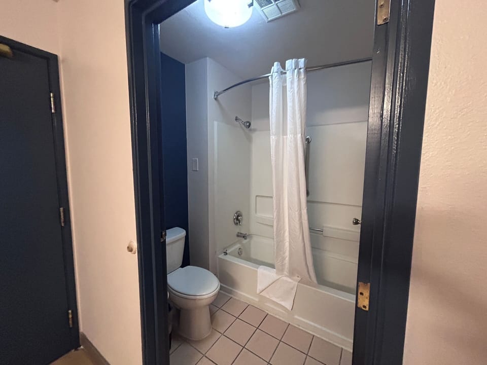 Room, 1 King Bed, Non Smoking | Bathroom | Combined shower/tub, free toiletries, hair dryer, towels