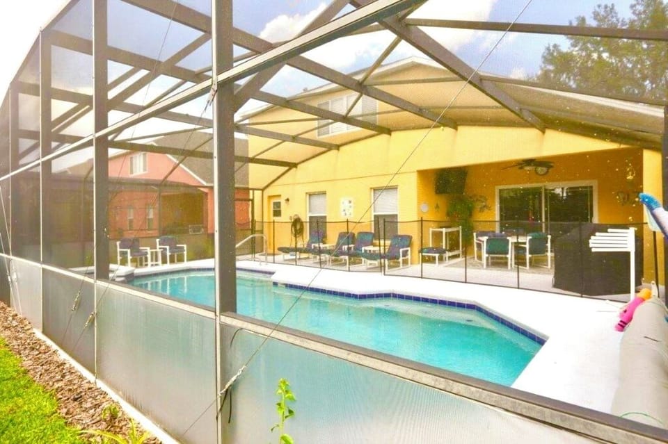 Plenty of seating around the pool and a child safety fence is available