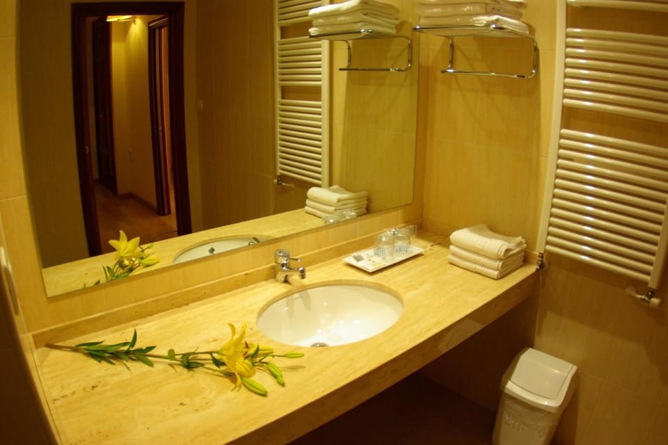 Bathtub, hair dryer, towels
