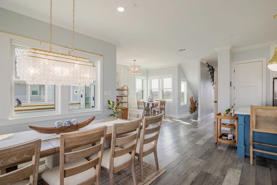 The open living and dining area is flooded with natural light!