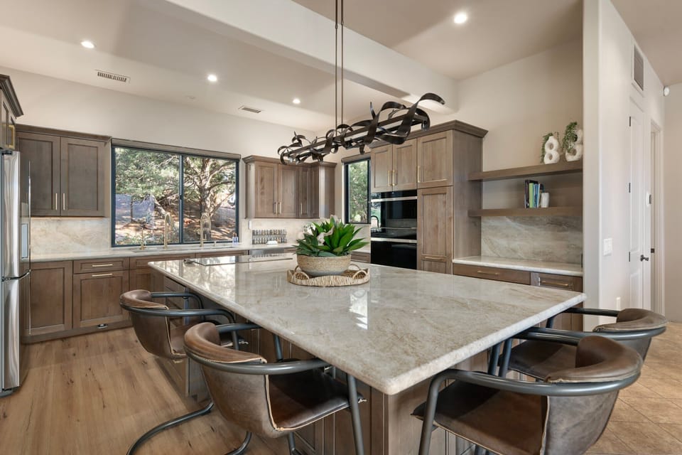 Gourmet chef's kitchen with high end appliances.