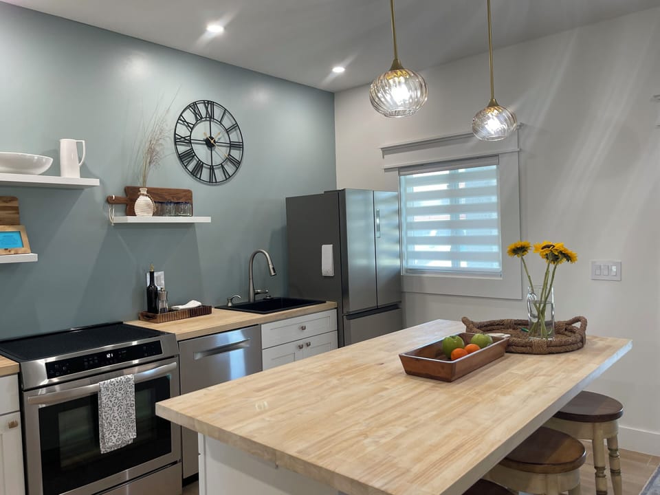 Filtered water at the tap, plus air fryer, blender, toaster, self-cleaning oven.