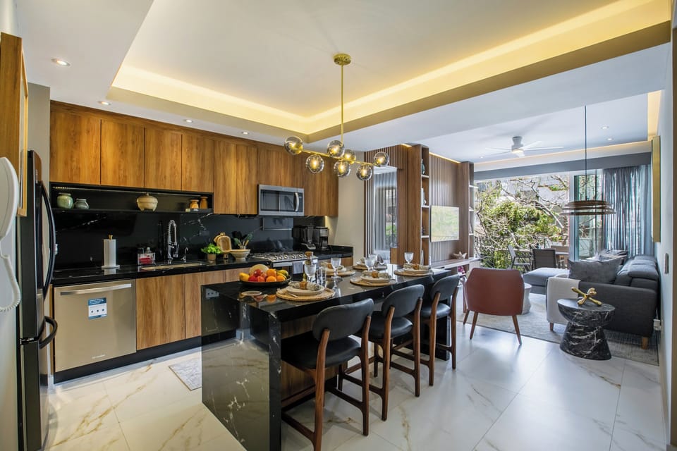 Kitchen — Fully-equipped with fridge, stove, oven, dishwasher