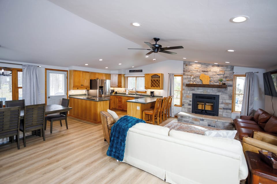Open concept living room and fireplace