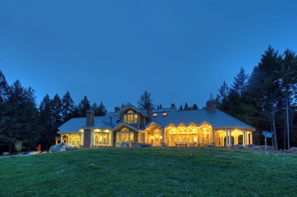 The estate at twilight; your private retreat in the redwoods