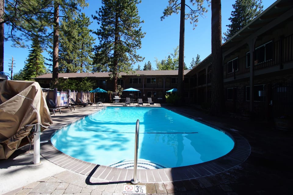 Inviting swimming pool with lounge chairs