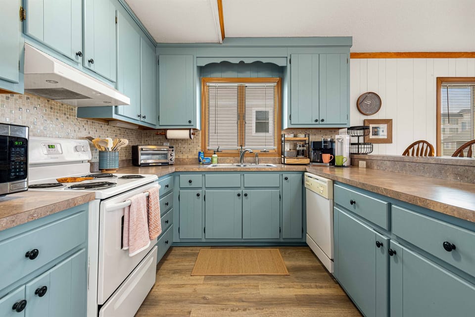 Ample counter space makes meal prep easy and convenient for families or groups.