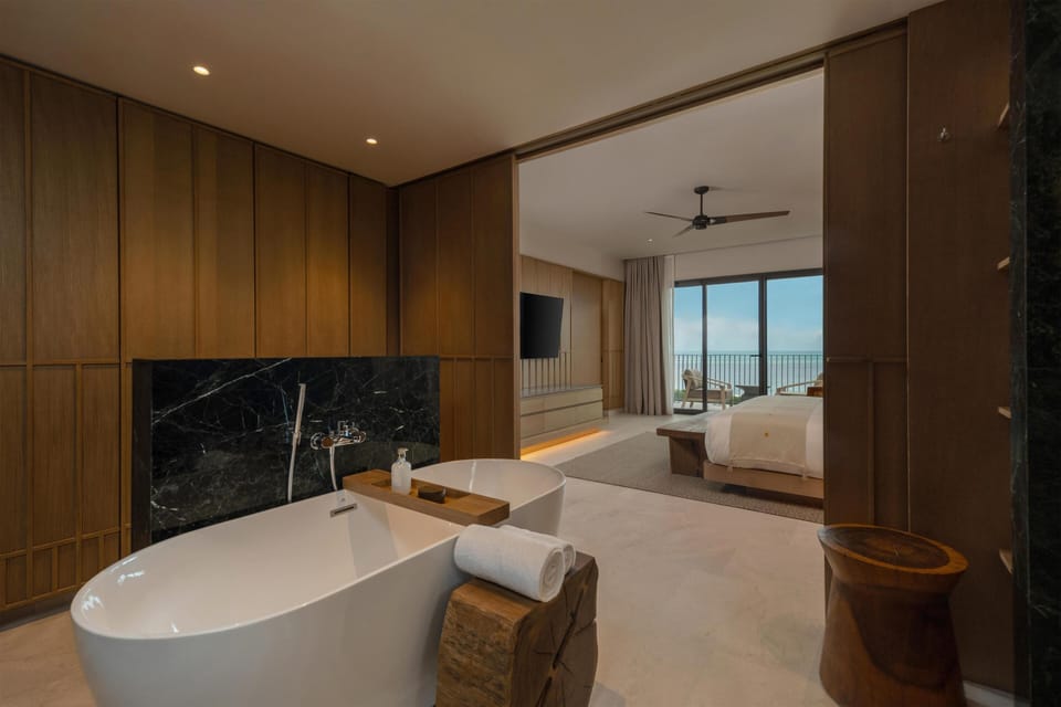 Hair dryer, bathrobes, towels, soap