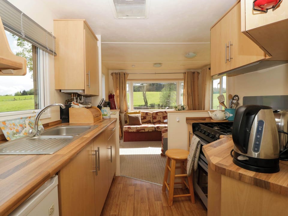 Fridge, microwave, toaster, cookware/dishes/utensils