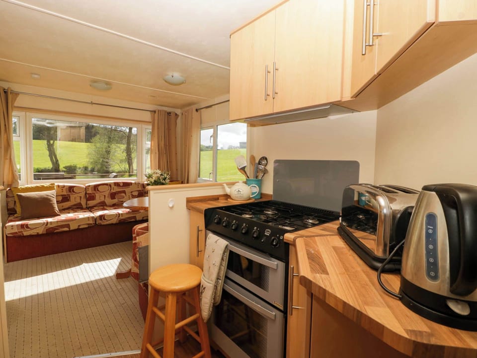 Fridge, microwave, toaster, cookware/dishes/utensils