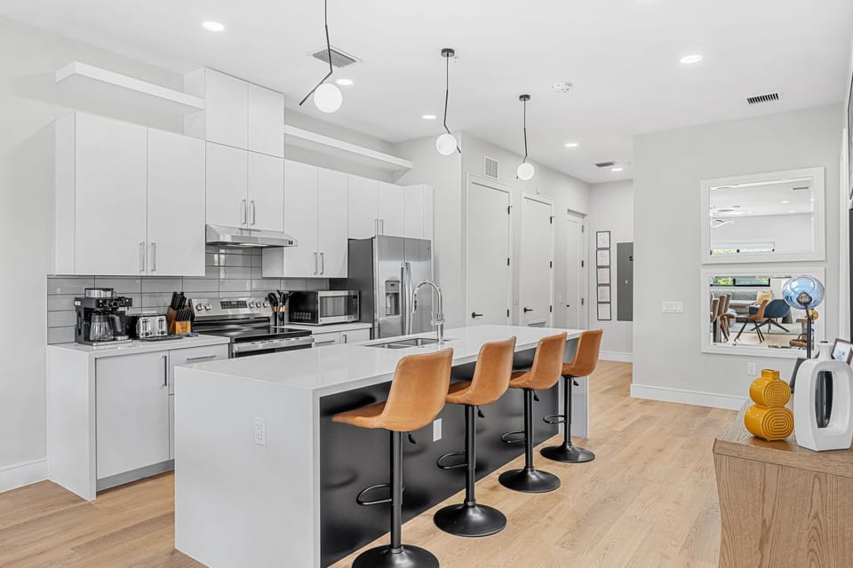 Kitchen island seating makes mornings and meals easy.
