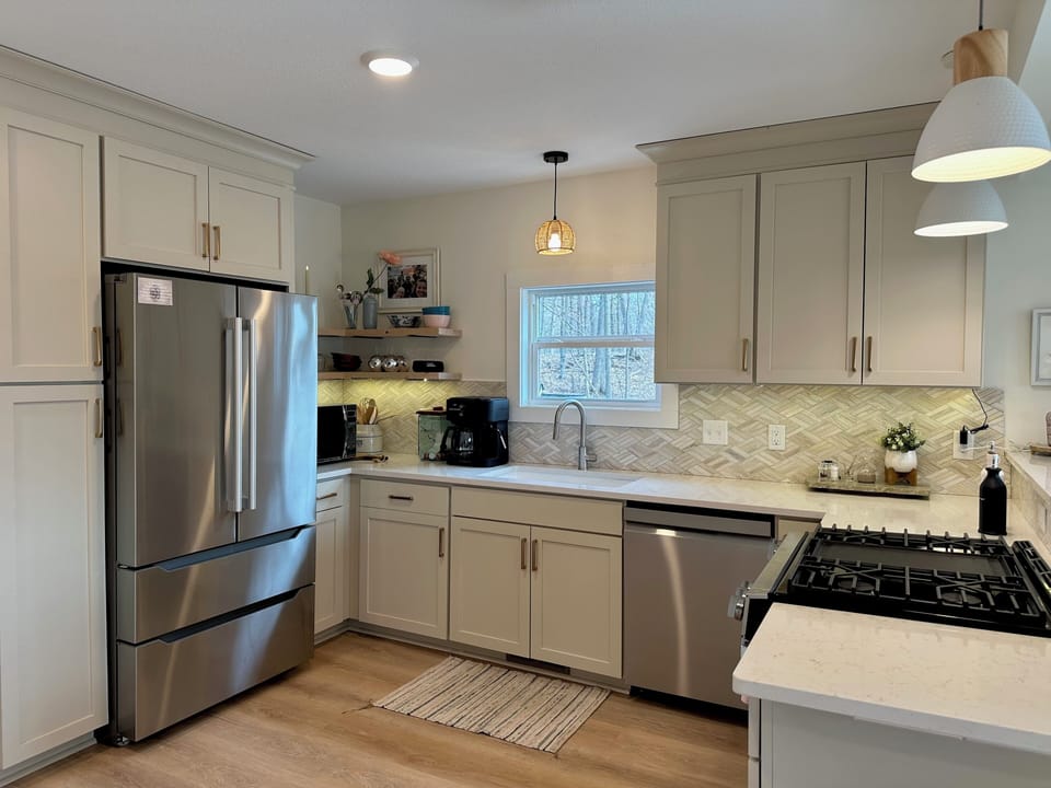 Cabinets are stocked with most all kitchen items needed to spend a week. 