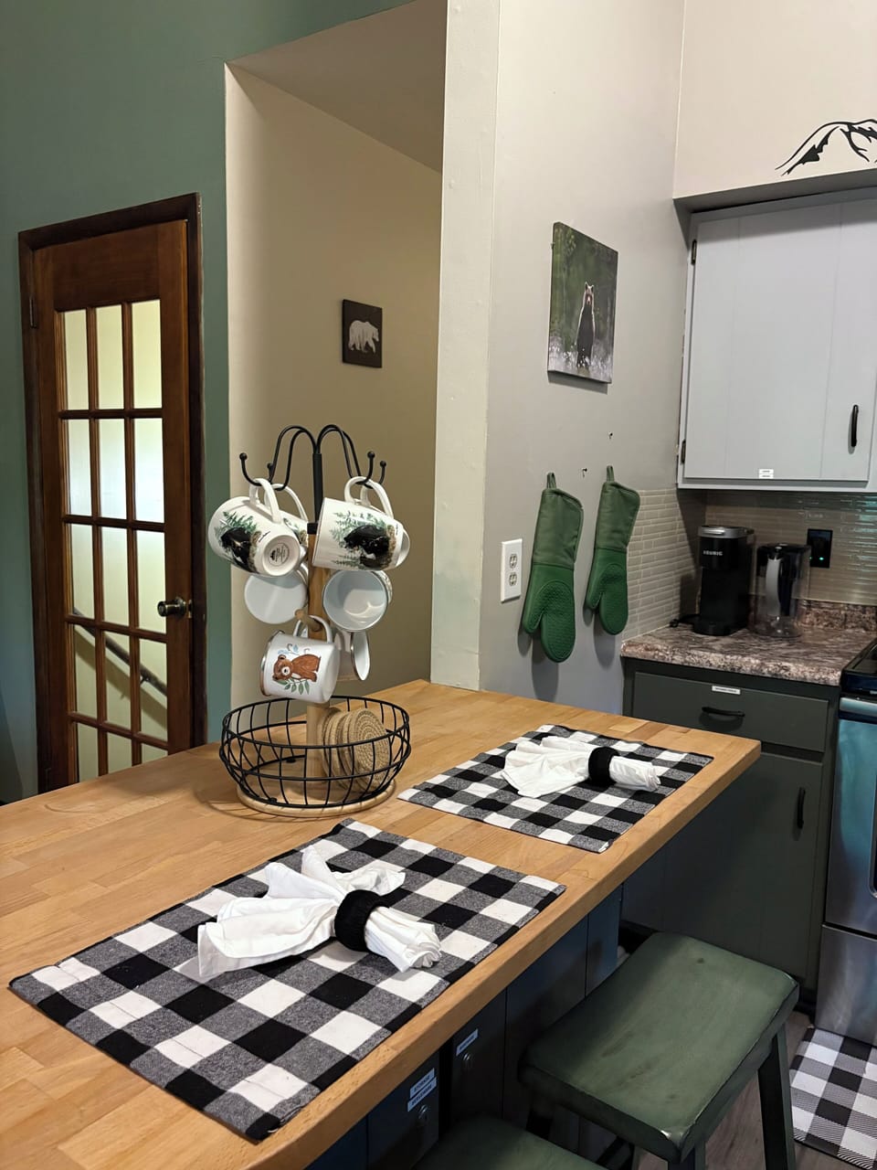 Kitchen island with baking supplies under