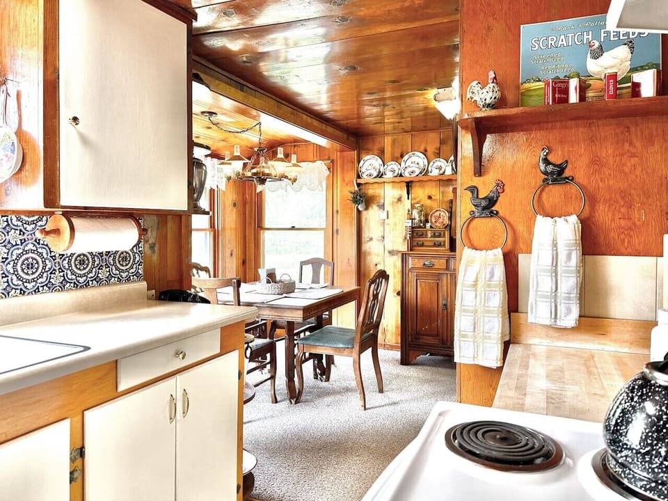 Galley kitchen with all the cooking essentials you'd need for cooking a meal with your family.