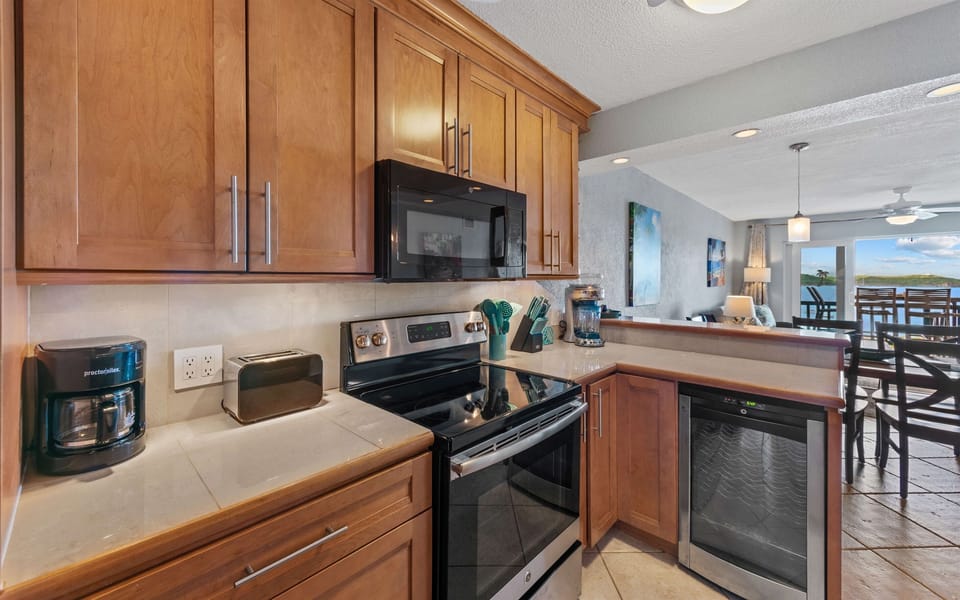 A modern kitchen with ample counter space and everything you need to prepare meals.