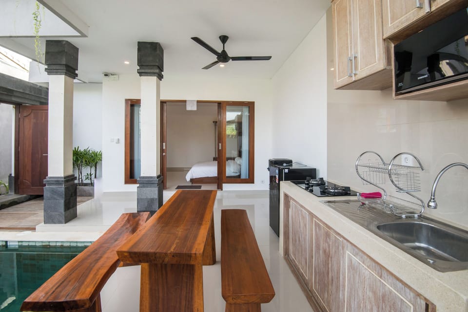 Romantic Villa, 1 Bedroom, Pool View | Private kitchen | Fridge, microwave, stovetop, dishwasher