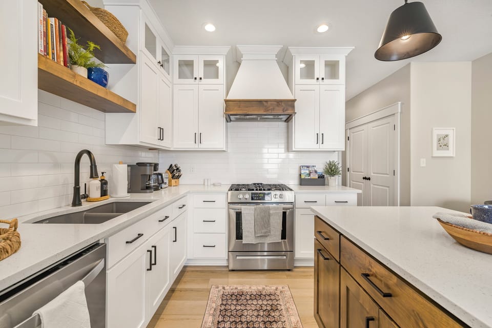 Fully stocked kitchen. Gas stove. Plenty of storage and working room.