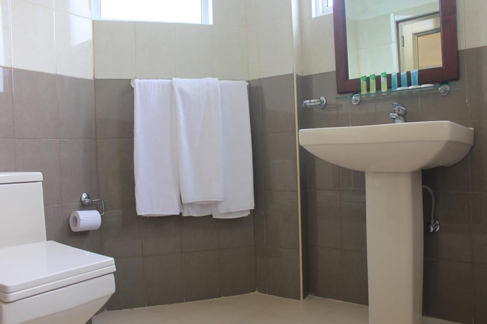 Shower, free toiletries, hair dryer, bathrobes