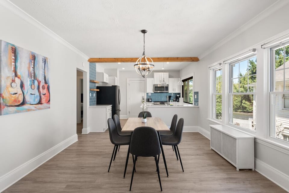 Gather around the spacious dining table for family meals, takeout from nearby restaurants, or planning the day`s adventures before exploring Cleveland.