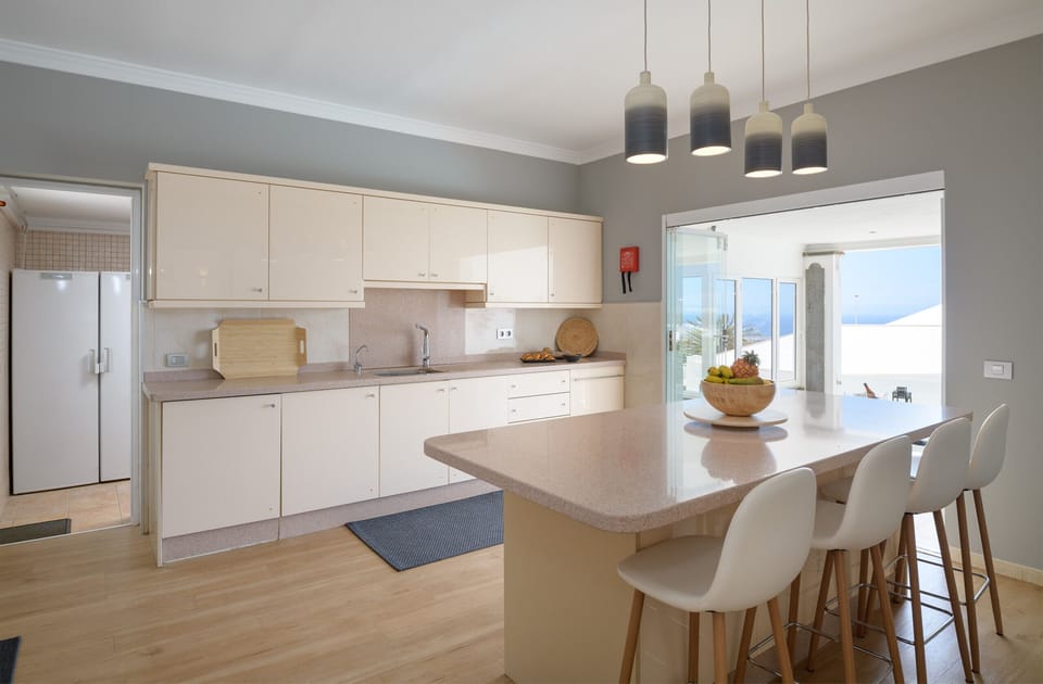 large, independent kitchen with views