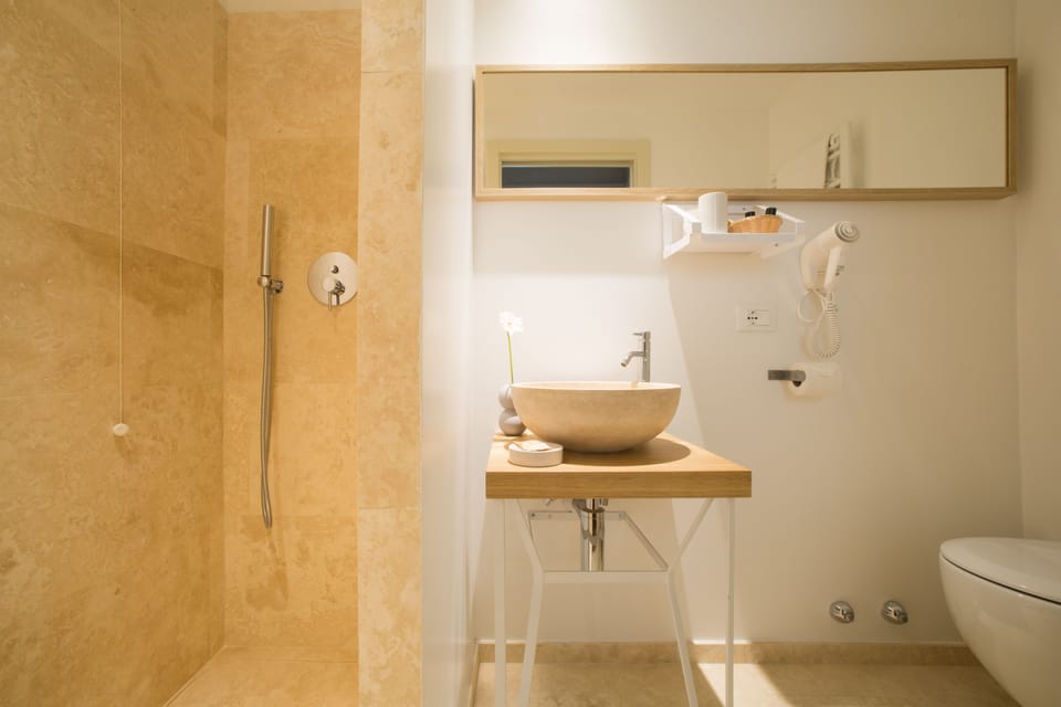 Shower, free toiletries, hair dryer, bidet