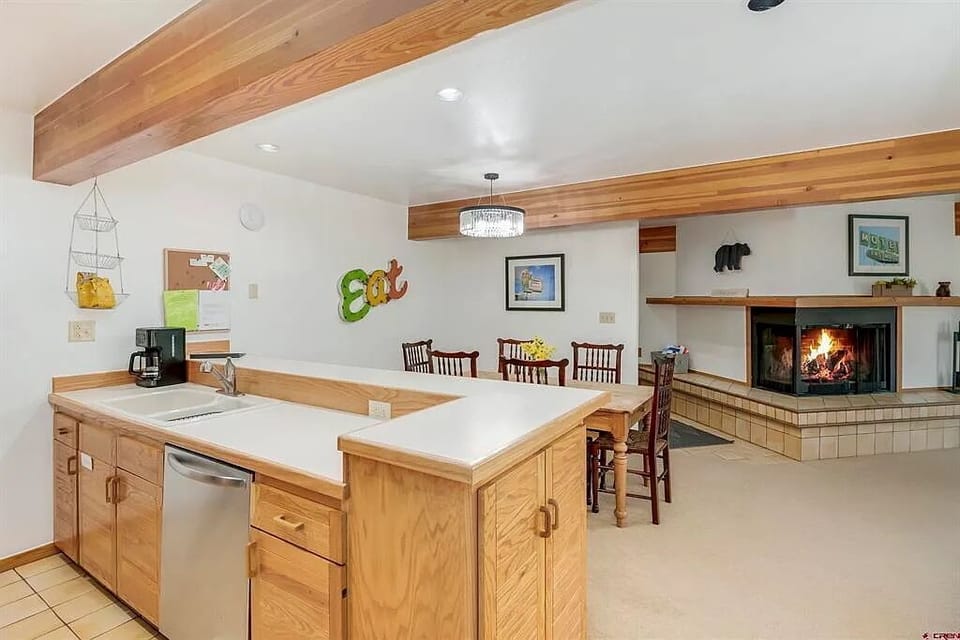 Large kitchen counter offers plenty of workspace