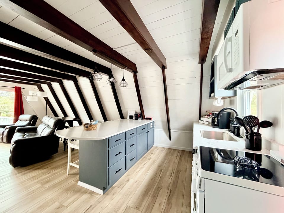 Kitchen view and island seating