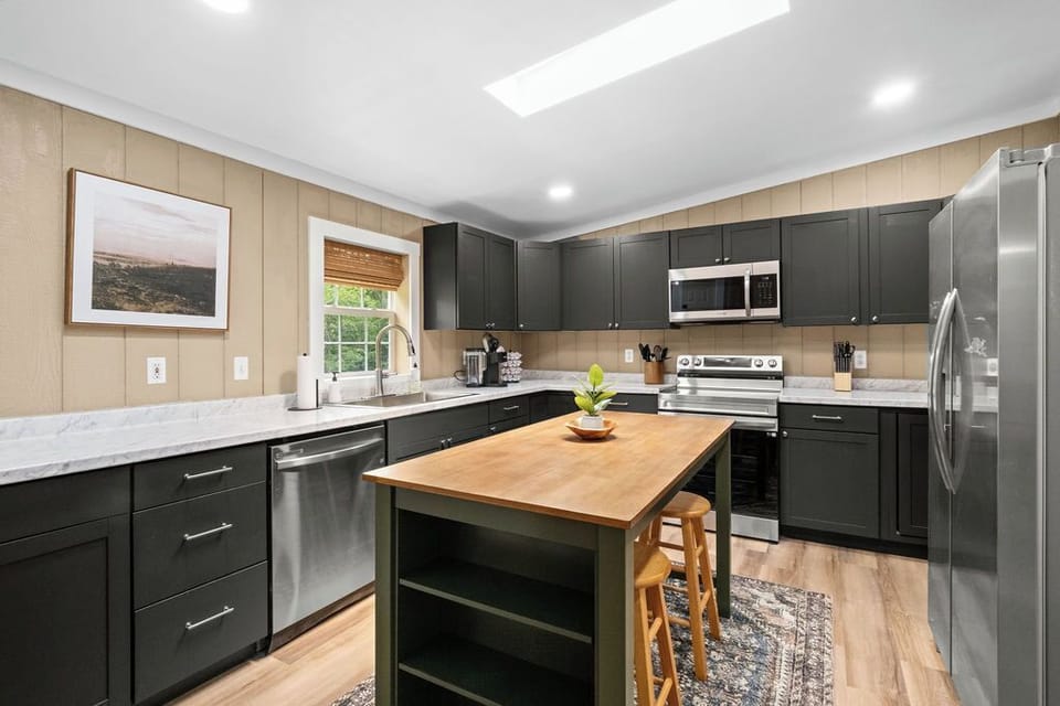 Modern kitchen stocked with essentials to fuel your adventure.