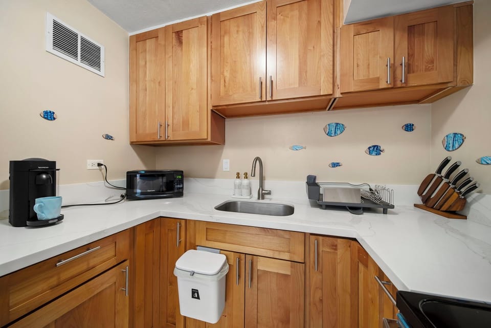 Coffee maker, microwave and other kitchen essentials
